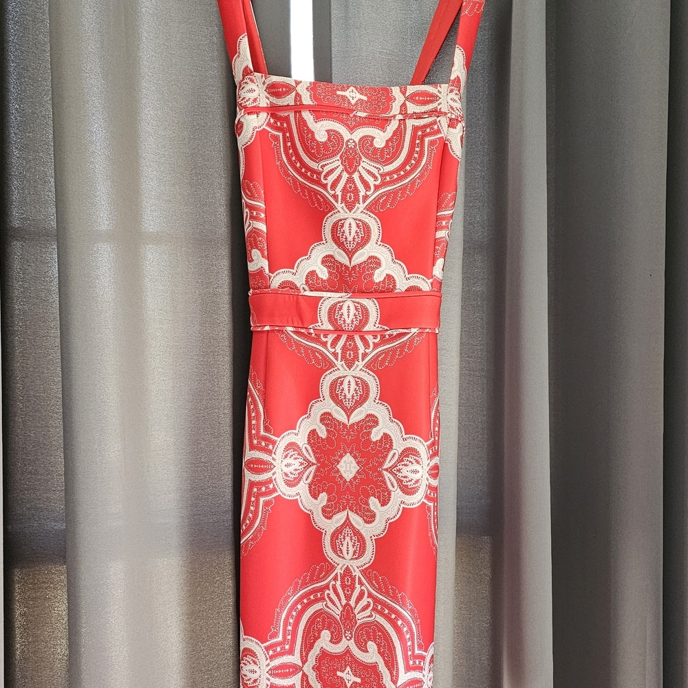 Dress by Adrianna Papell Orange/Red and White Patterned Knee Length Dressbarn